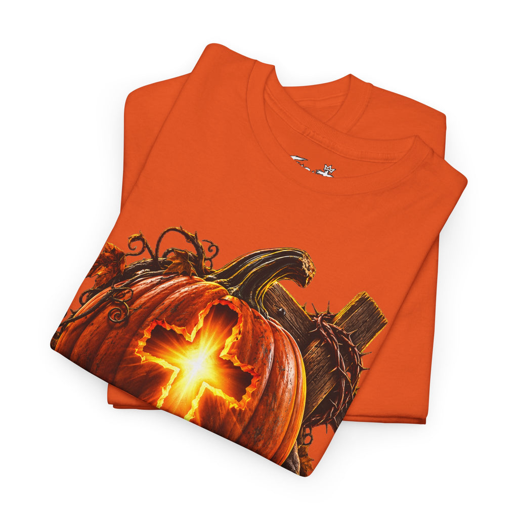 Christian Pumpkin T‑Shirt — Glowing Cross Halloween Tee