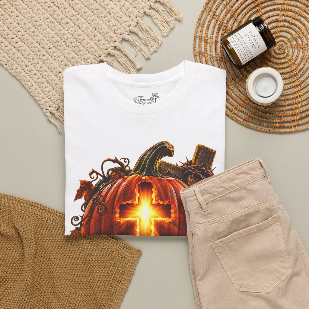 Christian Pumpkin T‑Shirt — Glowing Cross Halloween Tee