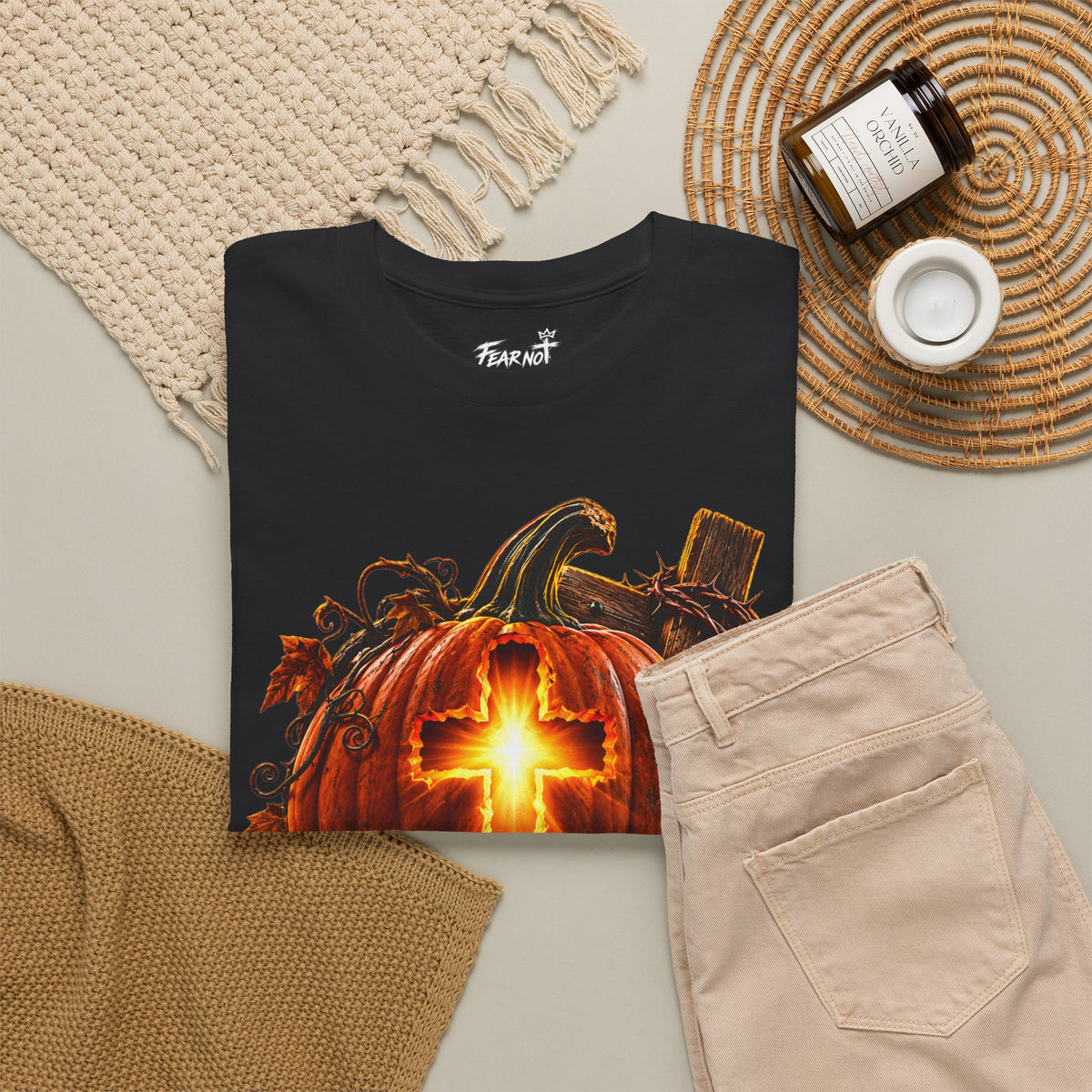 Christian Pumpkin T‑Shirt — Glowing Cross Halloween Tee