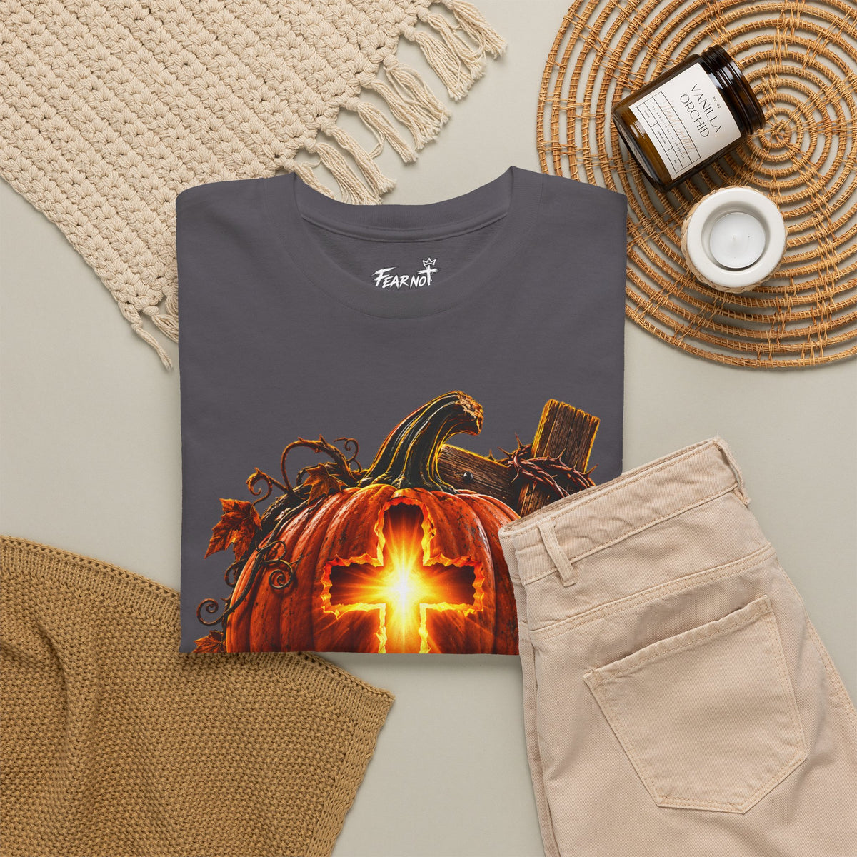 Christian Pumpkin T‑Shirt — Glowing Cross Halloween Tee