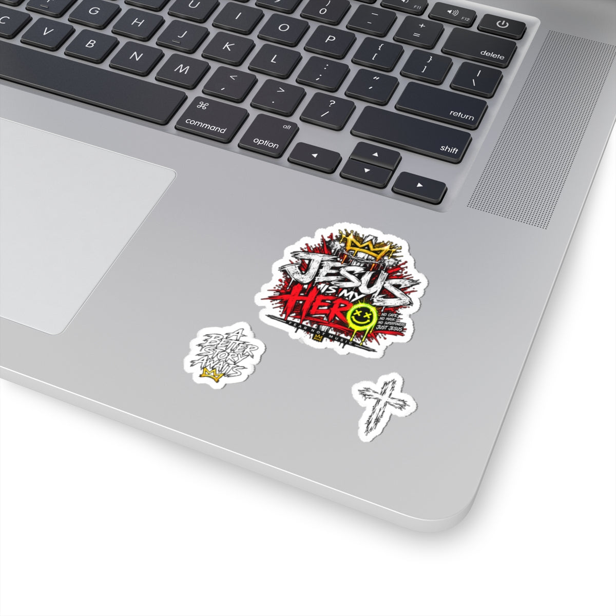Jesus Is My Hero Kiss-Cut Sticker Set — Christian Faith Graphic Stickers (Cross & Script)