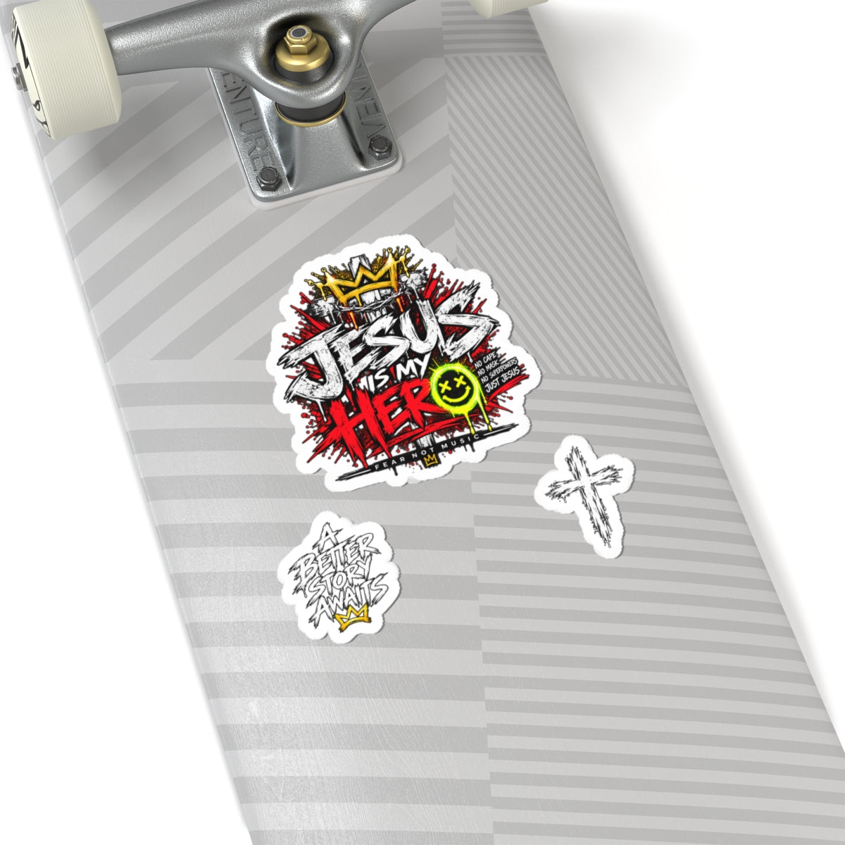 Jesus Is My Hero Kiss-Cut Sticker Set — Christian Faith Graphic Stickers (Cross & Script)