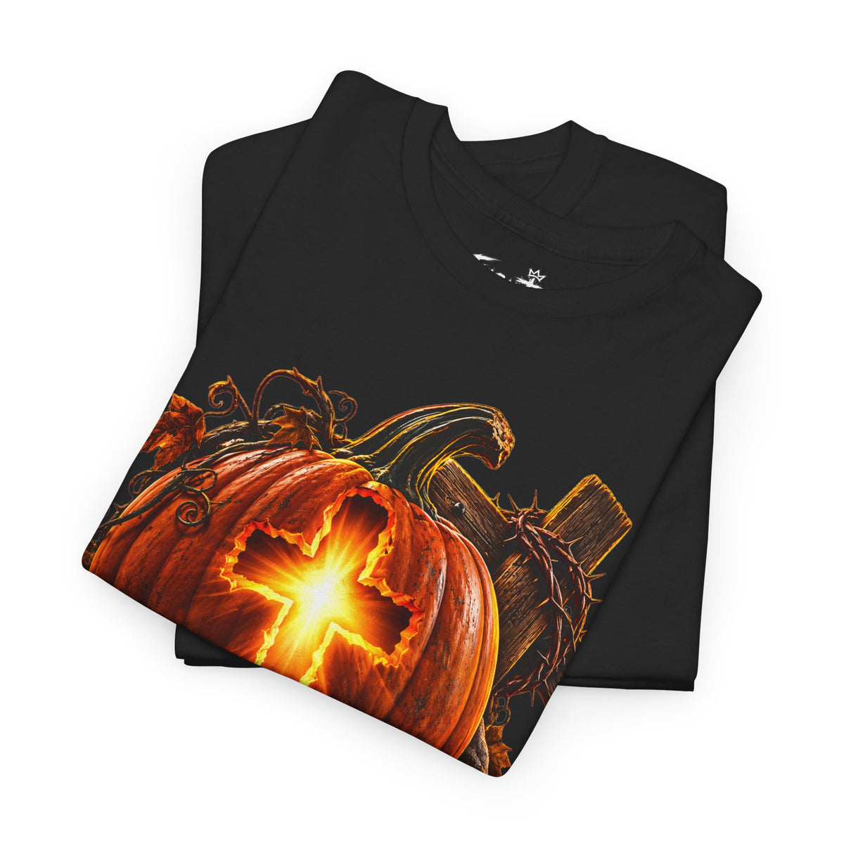 Christian Pumpkin T‑Shirt — Glowing Cross Halloween Tee
