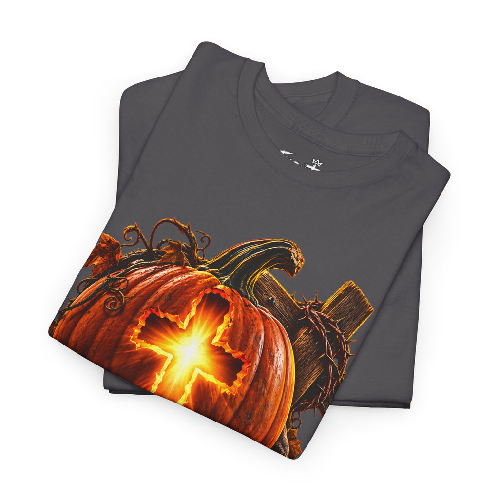 Christian Pumpkin T‑Shirt — Glowing Cross Halloween Tee