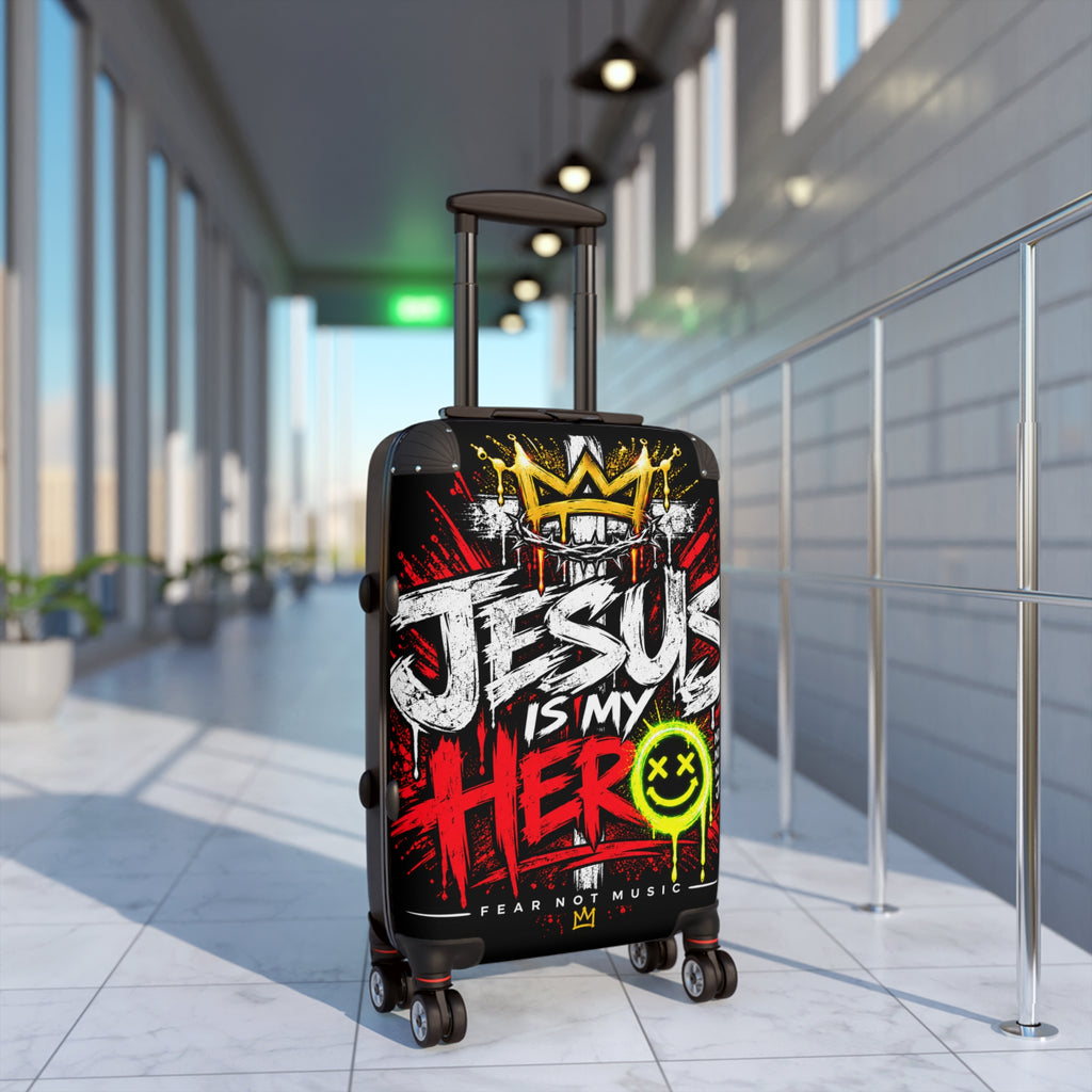 Suitcase — "Jesus Is My Hero" Carry-On Luggage | Christian Faith Travel Roller