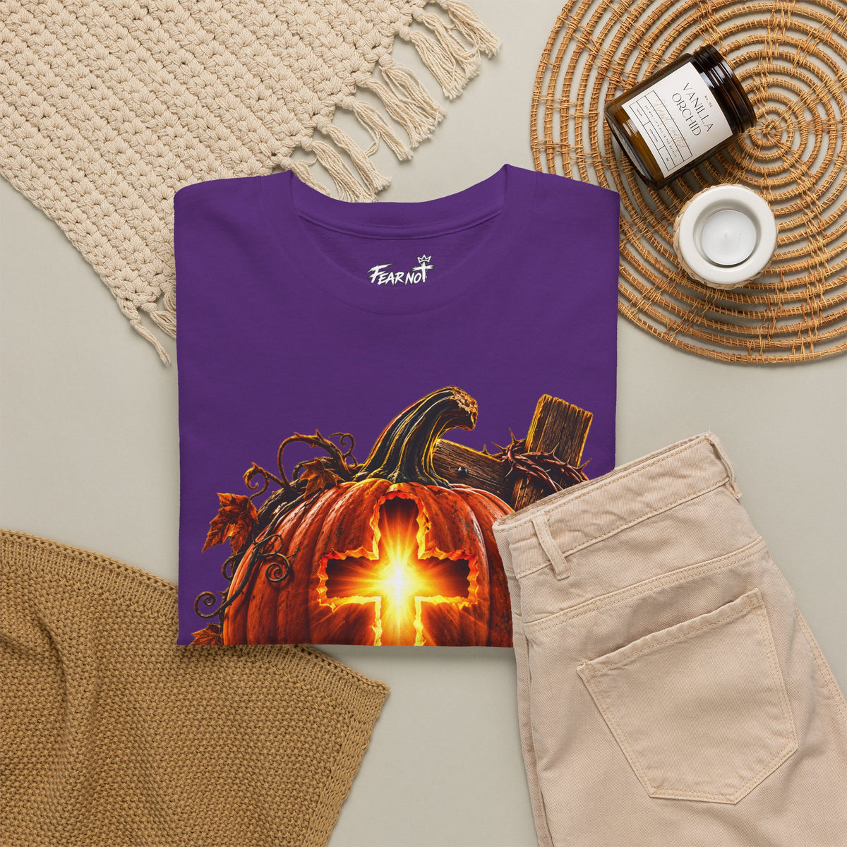 Christian Pumpkin T‑Shirt — Glowing Cross Halloween Tee