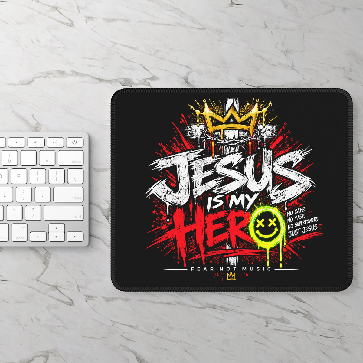 Gaming Mouse Pad — "Jesus Is My Hero" Christian Gamer Desk Mat