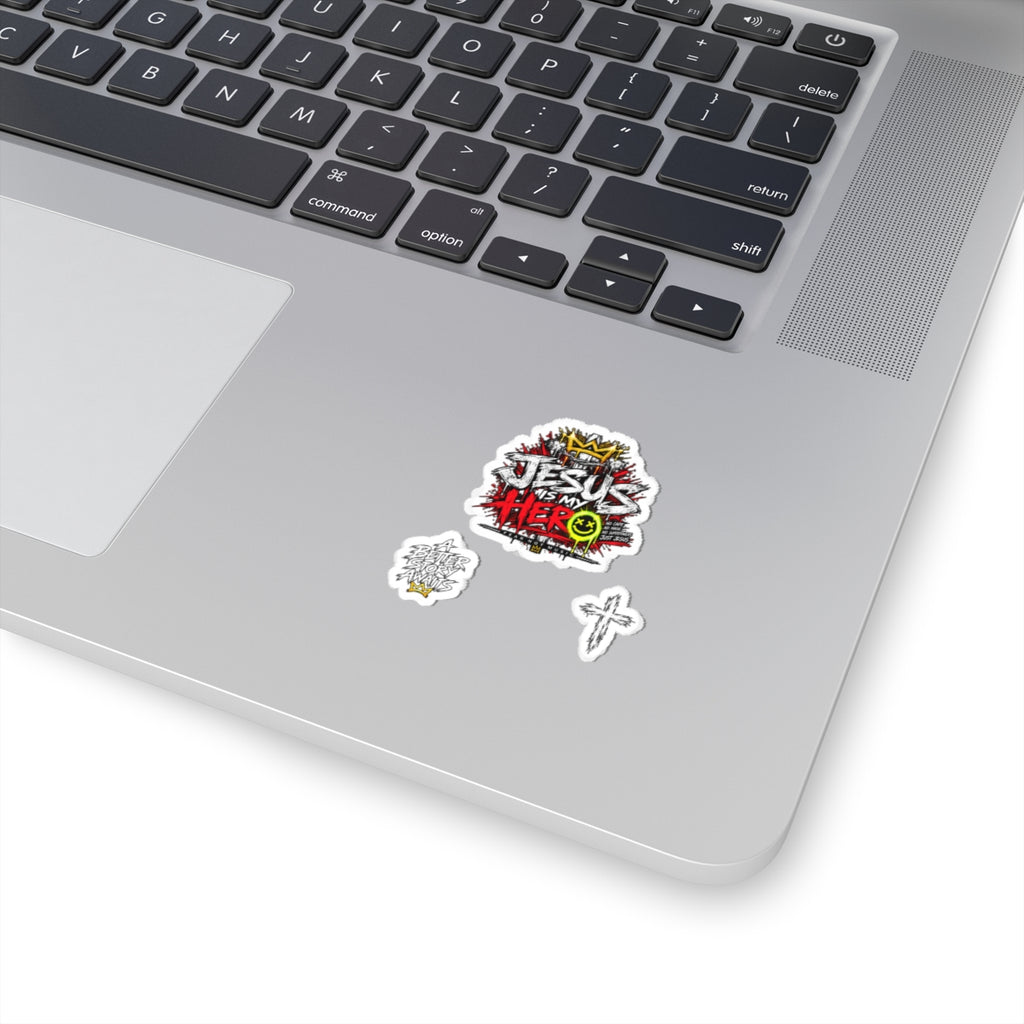 Jesus Is My Hero Kiss-Cut Sticker Set — Christian Faith Graphic Stickers (Cross & Script)