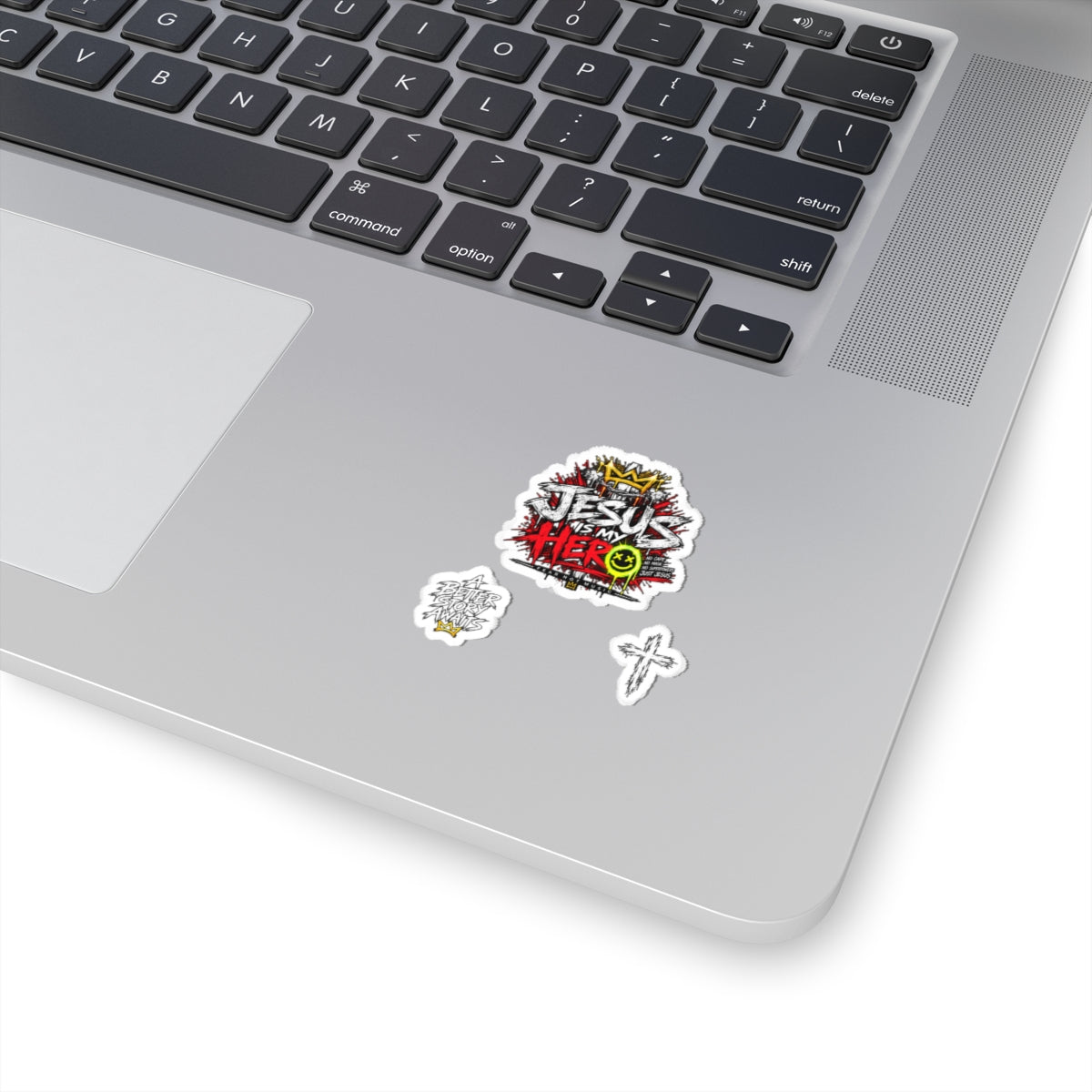 Jesus Is My Hero Kiss-Cut Sticker Set — Christian Faith Graphic Stickers (Cross & Script)