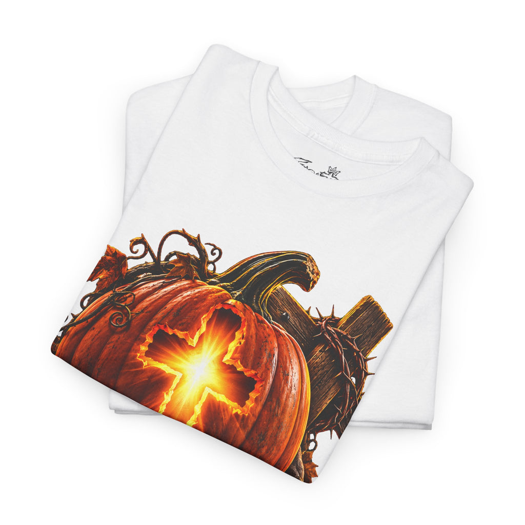 Christian Pumpkin T‑Shirt — Glowing Cross Halloween Tee