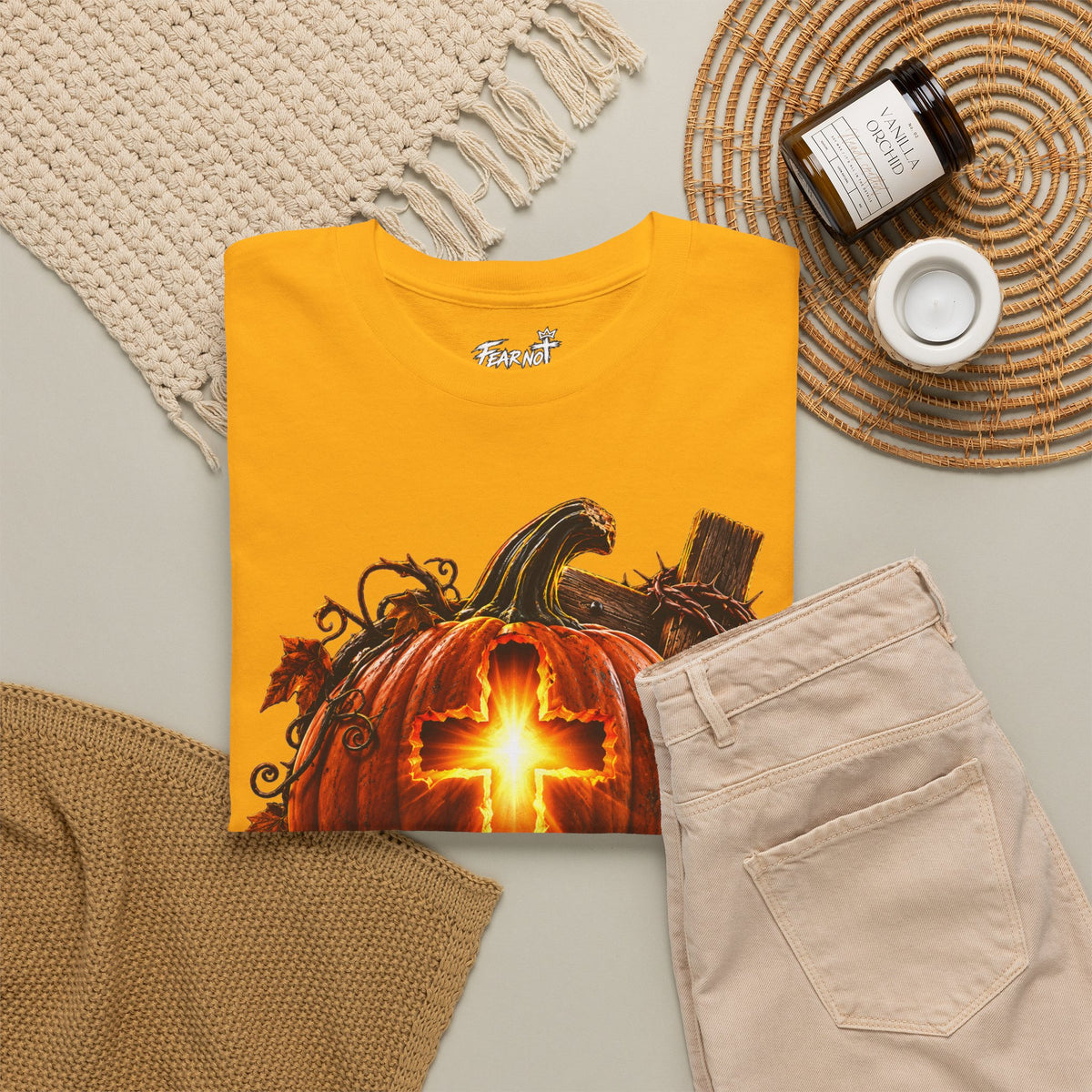 Christian Pumpkin T‑Shirt — Glowing Cross Halloween Tee
