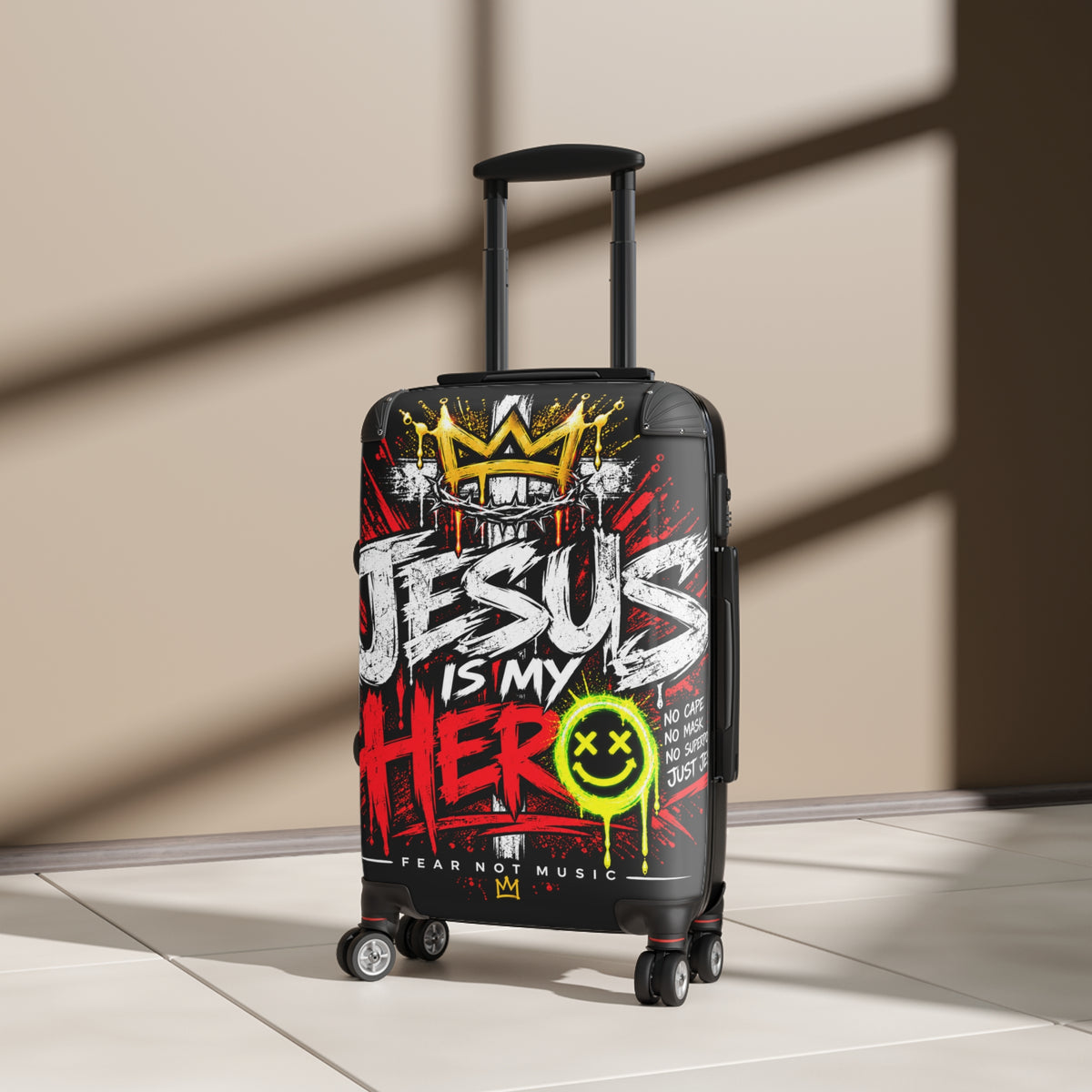 Suitcase — "Jesus Is My Hero" Carry-On Luggage | Christian Faith Travel Roller